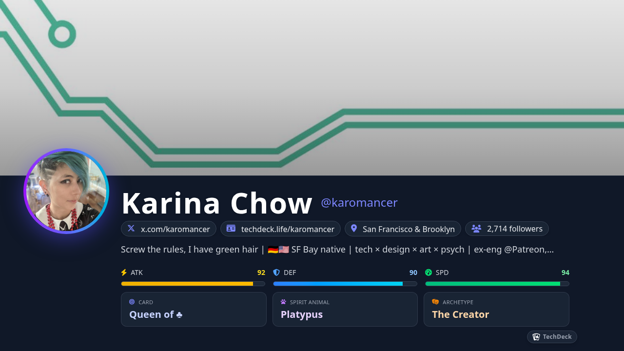 Karina Chow's TechDeck Business Card