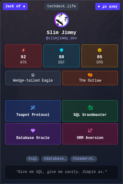 Slim Jimmy's TechDeck Trading Card