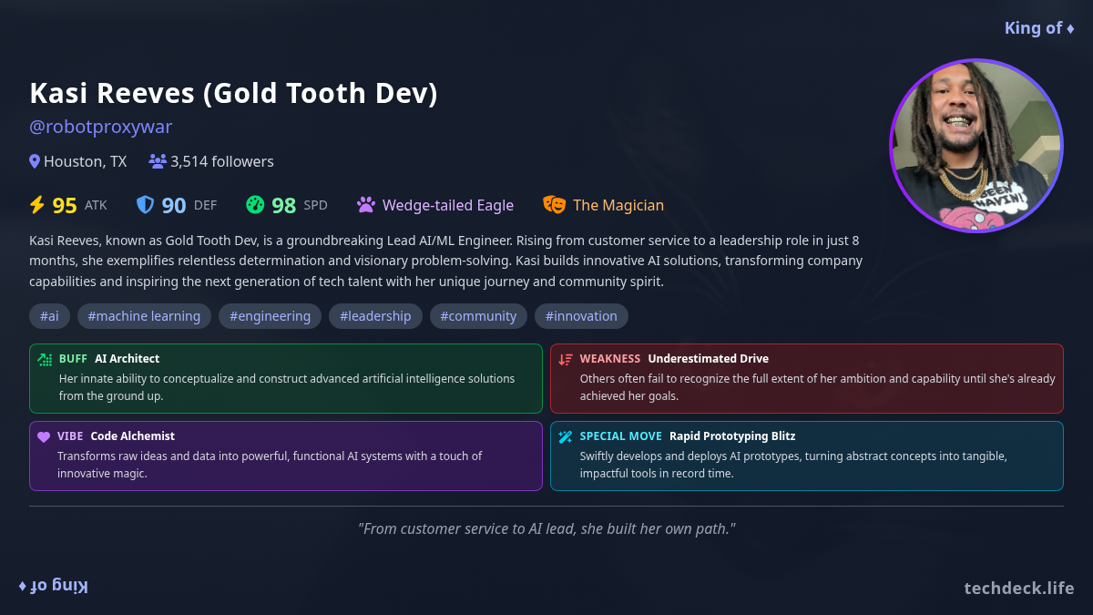 Kasi Reeves (Gold Tooth Dev)'s TechDeck Profile Card