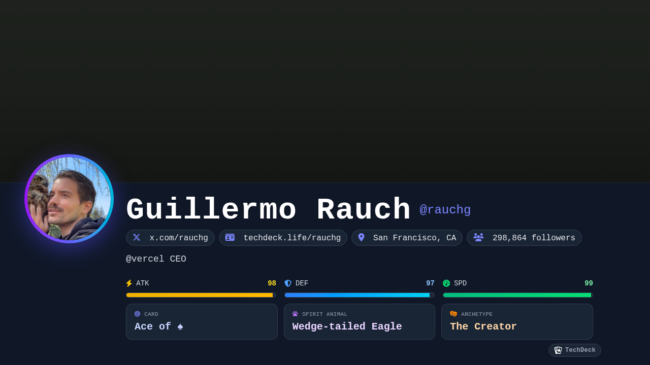 Guillermo Rauch's TechDeck Business Card