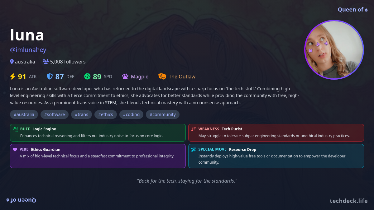 luna's TechDeck Profile Card