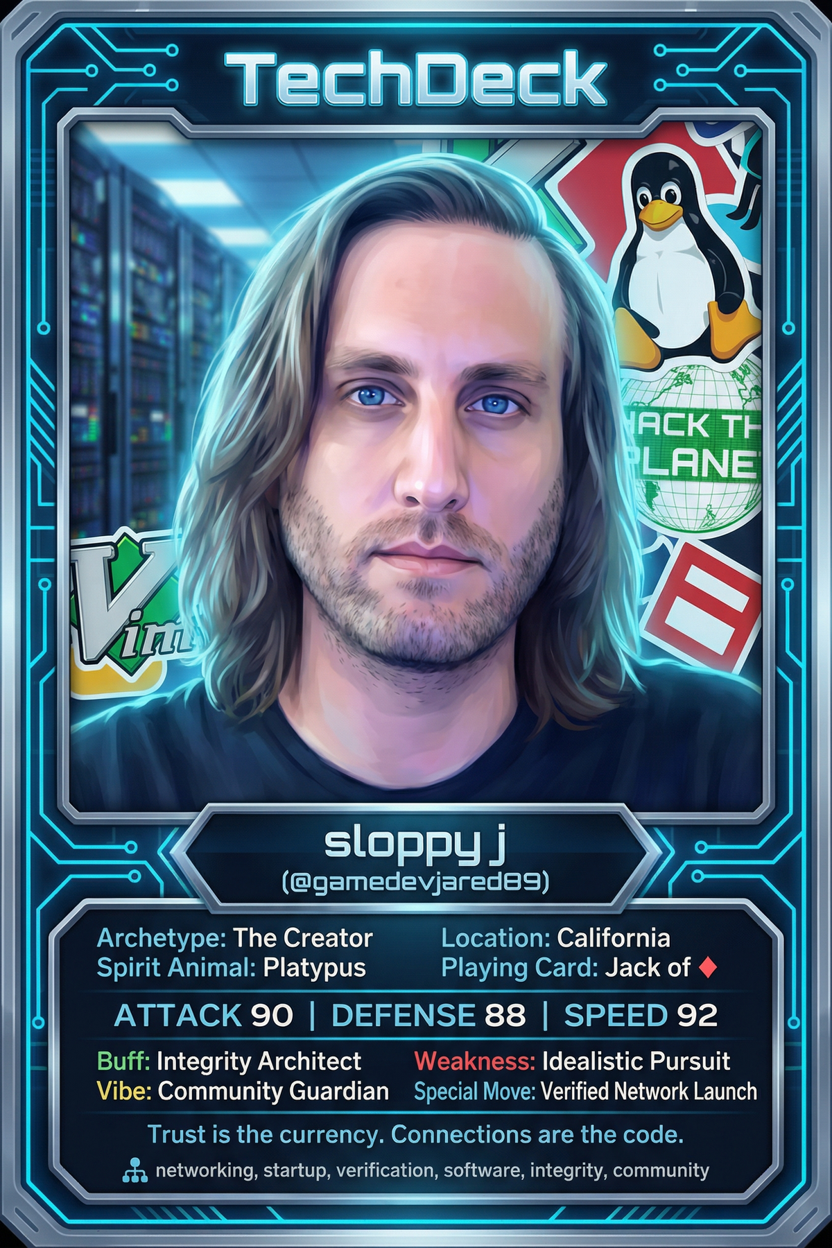 sloppy 'neovim' j's TechDeck AI Generated Card