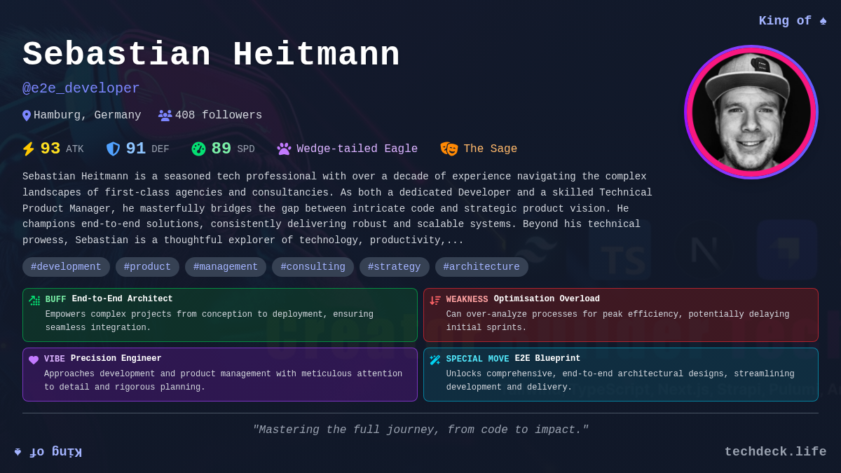 Sebastian Heitmann's TechDeck Profile Card
