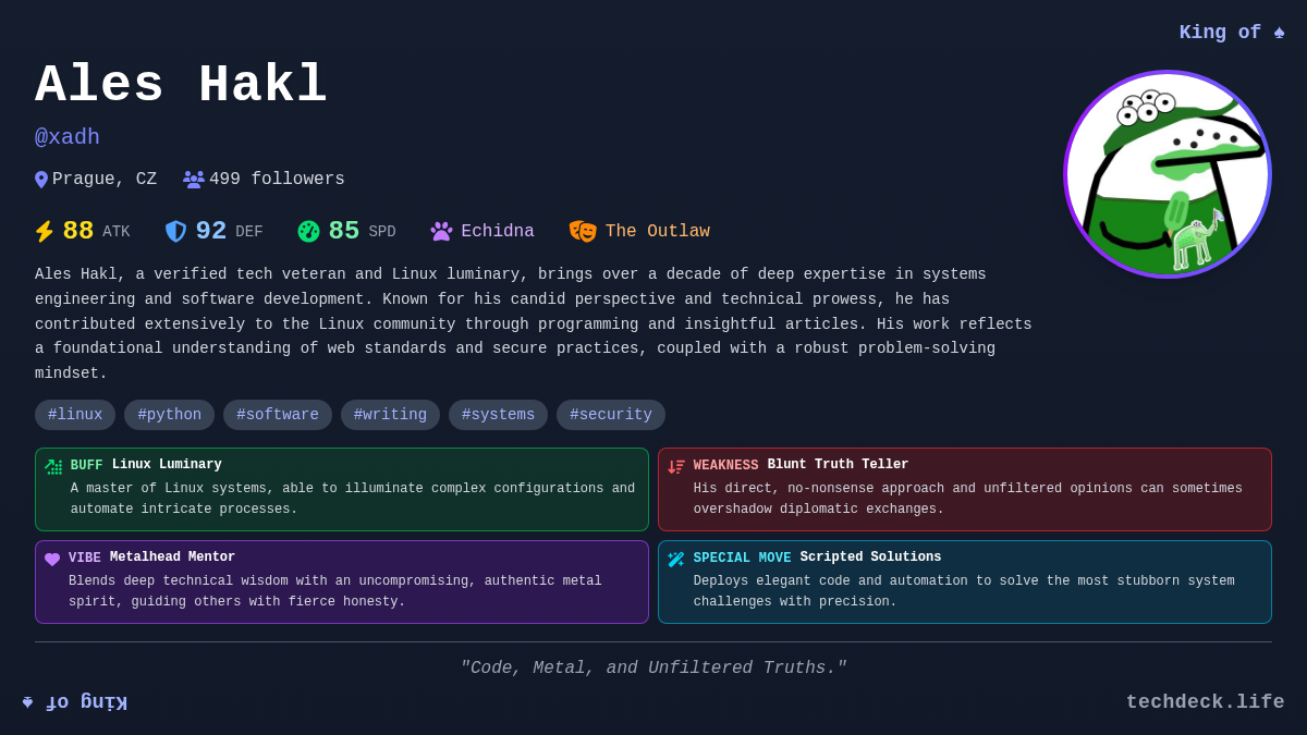 Ales Hakl's TechDeck Profile Card
