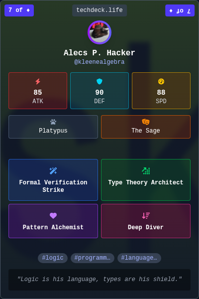 Alecs P. Hacker's TechDeck Trading Card