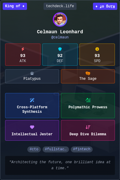 Celmaun Leonhard's TechDeck Trading Card