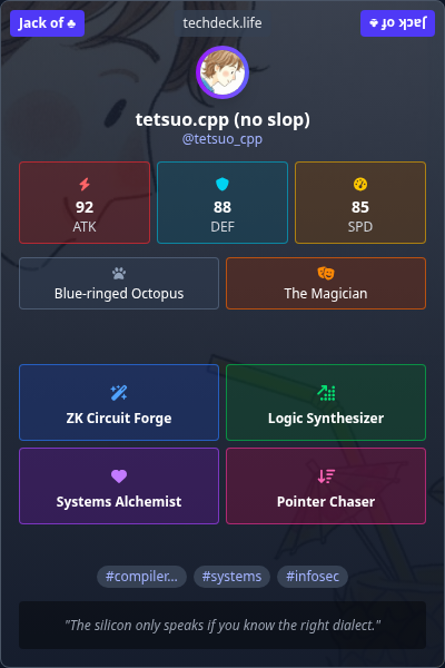 tetsuo.cpp (no slop)'s TechDeck Trading Card
