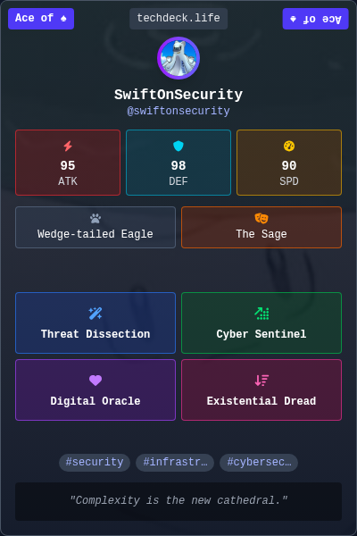 SwiftOnSecurity's TechDeck Trading Card