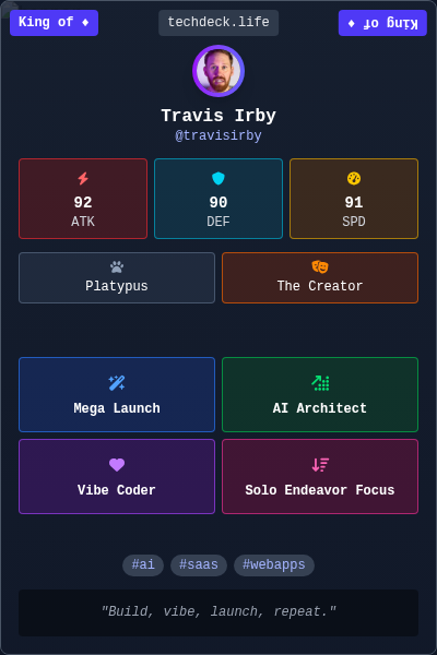 Travis Irby's TechDeck Trading Card