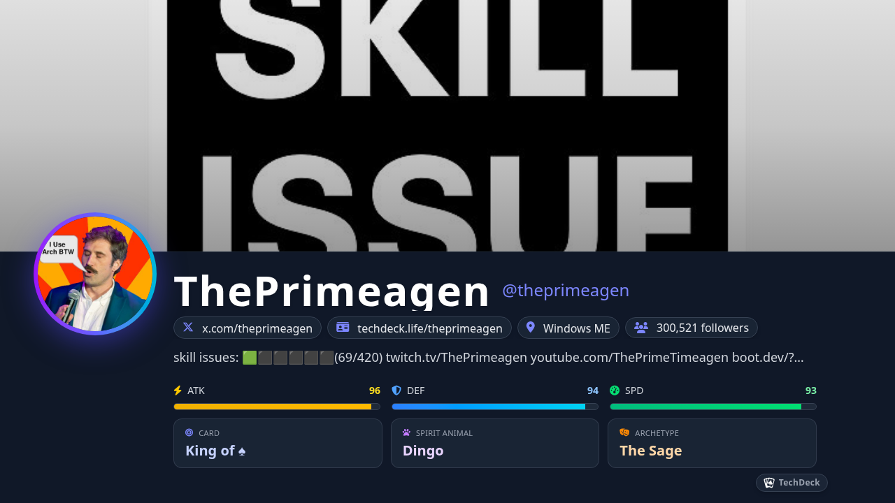 ThePrimeagen's TechDeck Business Card