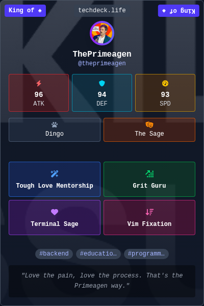 ThePrimeagen's TechDeck Trading Card