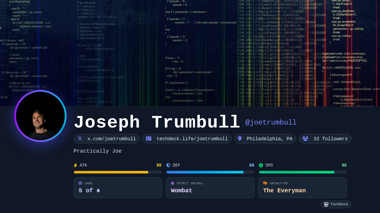 Joseph Trumbull's TechDeck Business Card