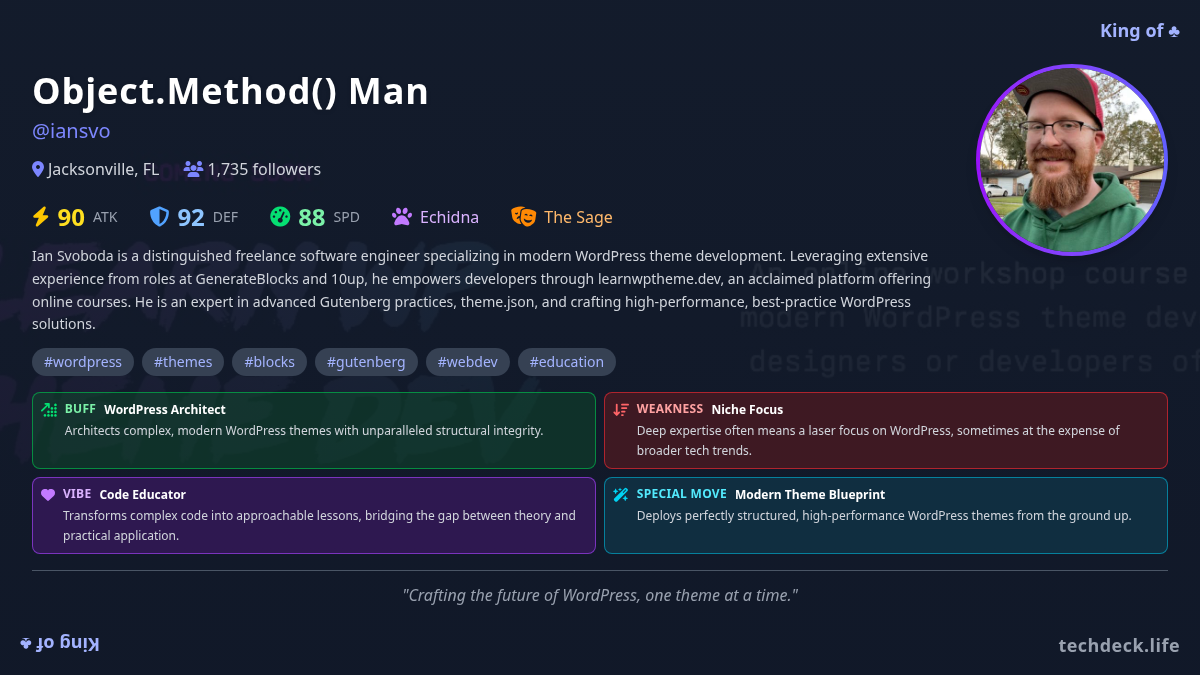Object.Method() Man's TechDeck Profile Card