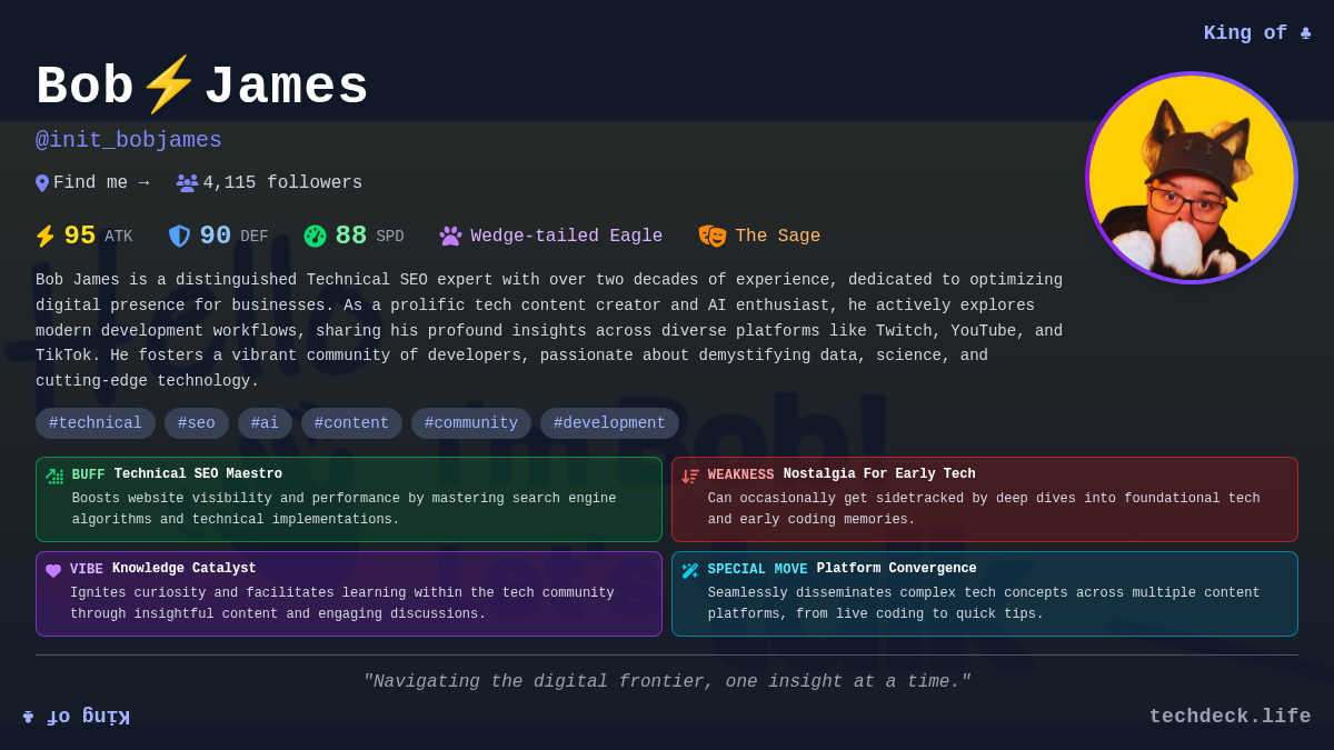 Bob⚡James's TechDeck Profile Card