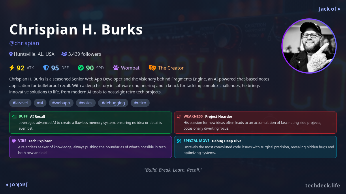 Chrispian H. Burks's TechDeck Profile Card