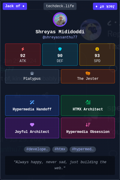 Shreyas Mididoddi's TechDeck Trading Card